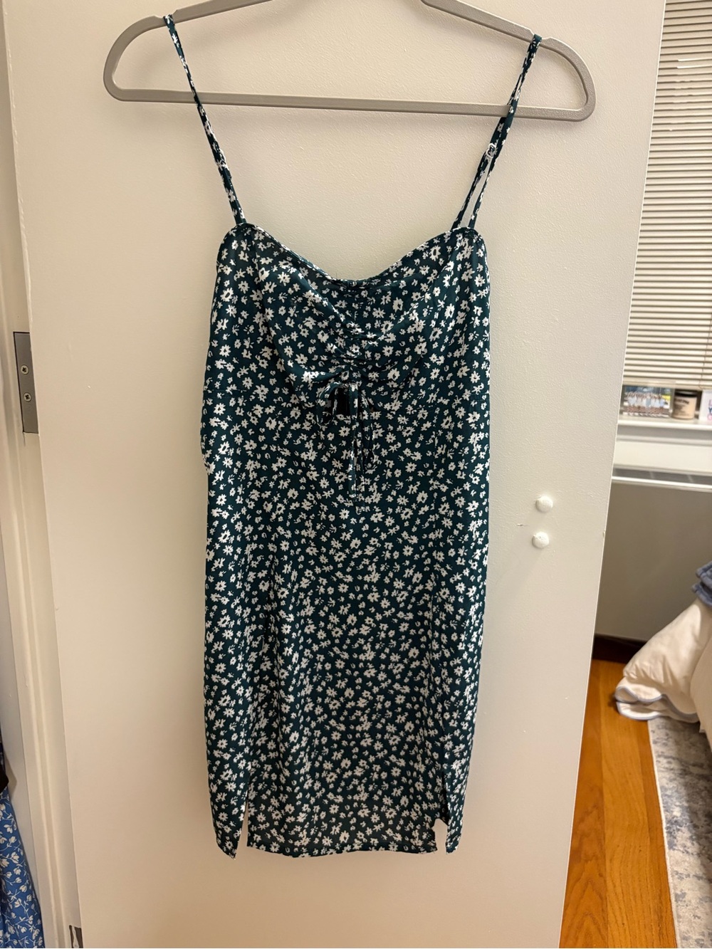 SHEIN Dark Green Floral Tie-Front Mini Slip Dress